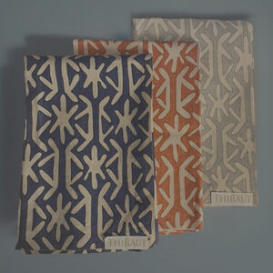 3 THIBAUT Samples Fabric Rinca Cotton Linen 25" Aqua Navy Tangerine ret. $104